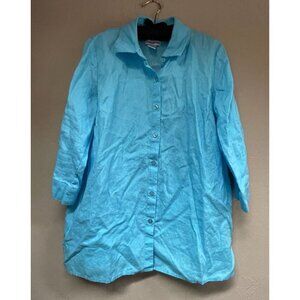 Feel Good Store Top Womens Button Down 3/4 Sleeve Linen Shirt Medium Blue New